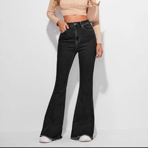 Ripped Hem High Waist Flare Jeans.